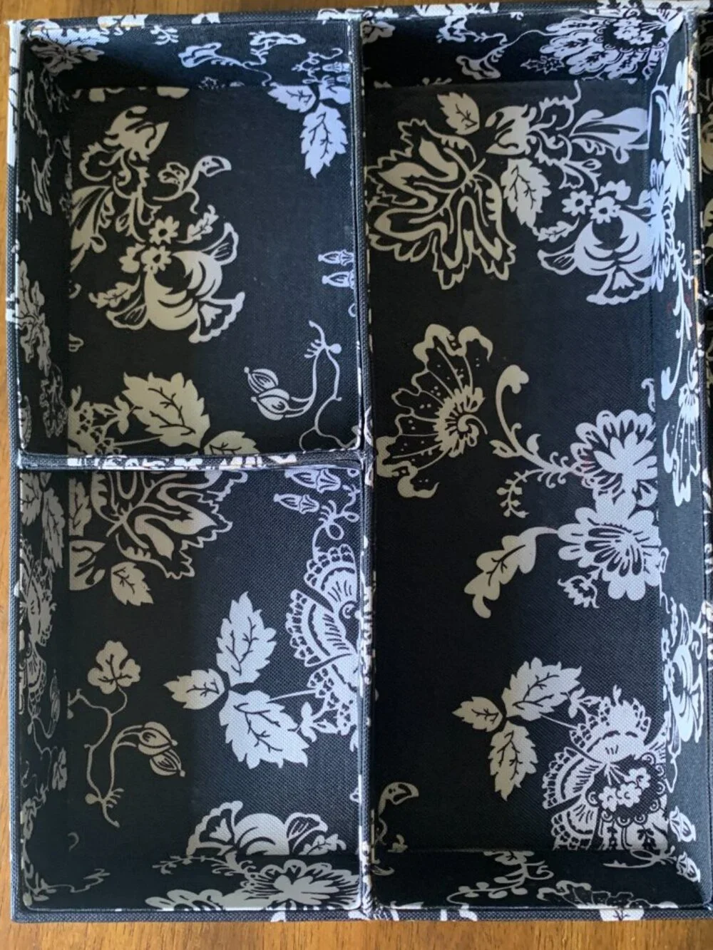 Black and White Floral Drawer Organizer Insert 6 Compartment Vanity Tray 15x15